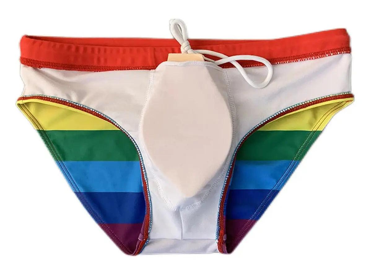 Gay Swim Briefs | Sexy Rainbow Pride Pushup Pad Swim Briefs