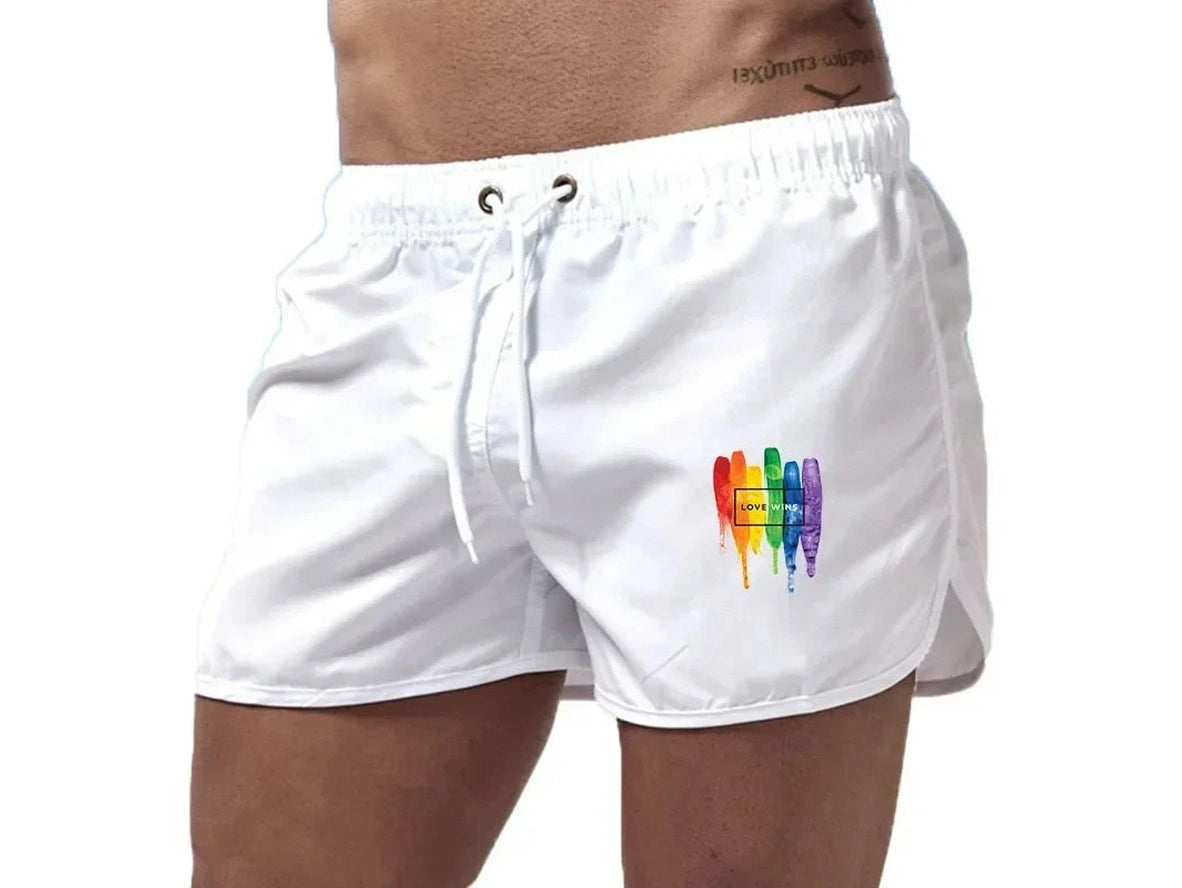 Gay Swim Shorts | Pride &quot;LOVE WINS&quot; Beach Shorts
