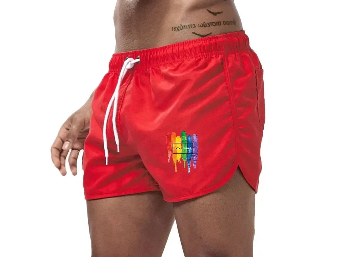 Gay Swim Shorts | Pride &quot;LOVE WINS&quot; Beach Shorts