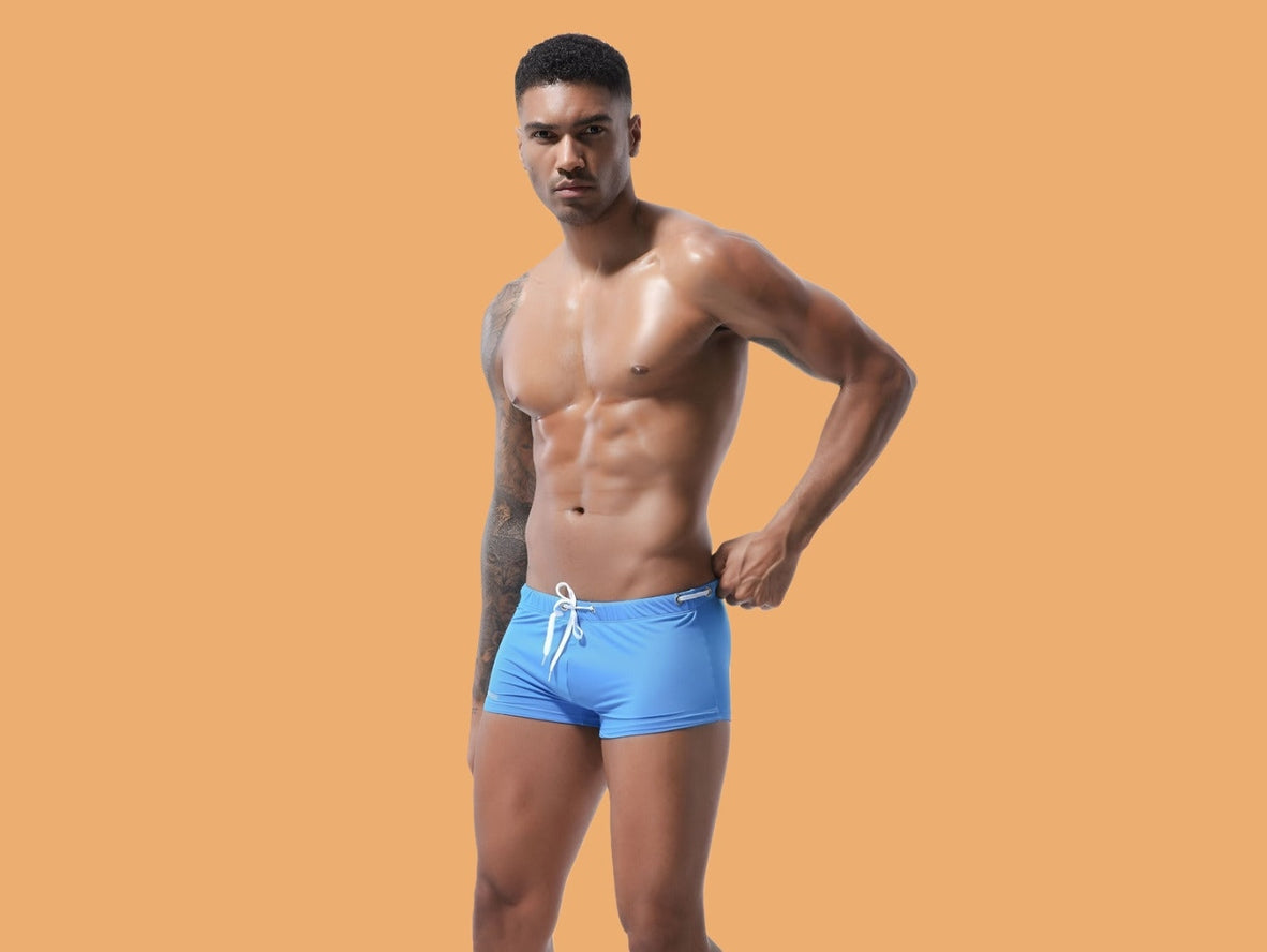 Gay Swim Trunks | MENSSEXI Low-Rise Solid Swim Trunks
