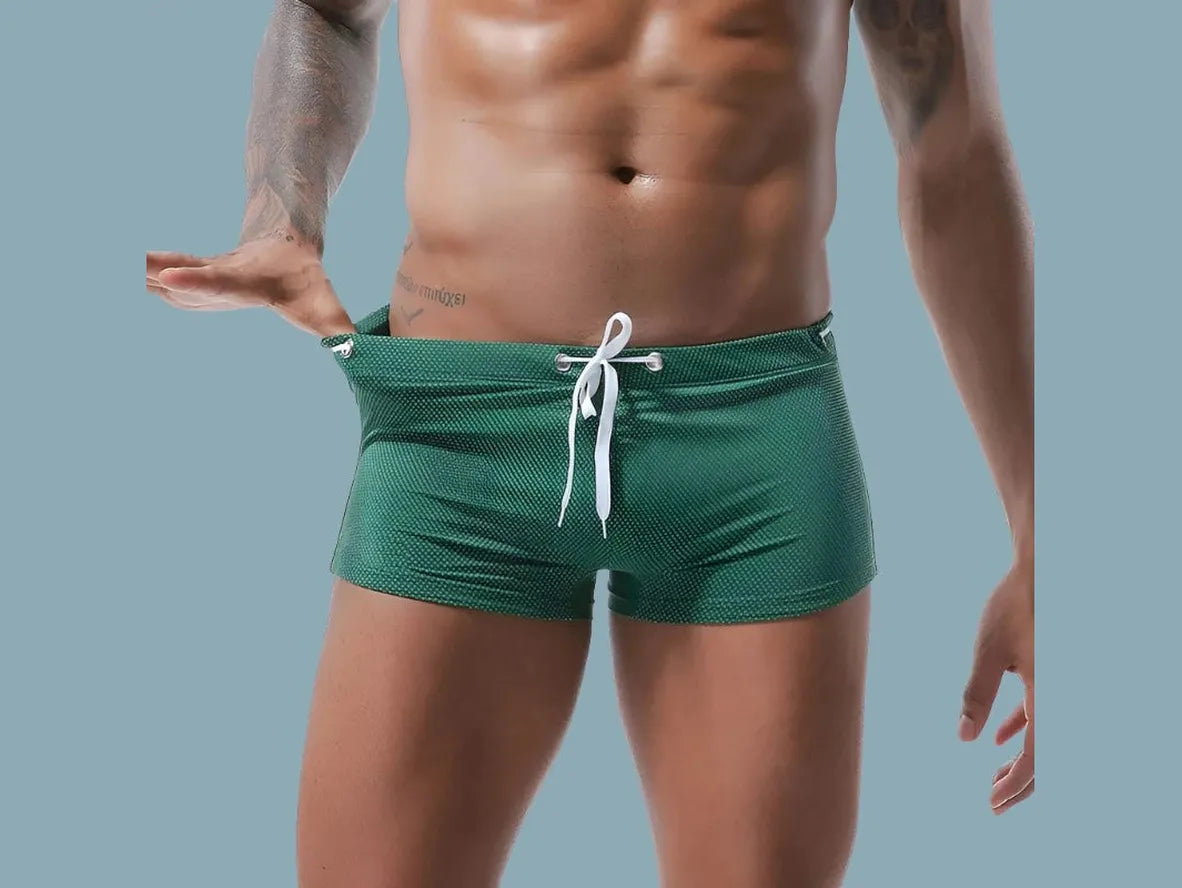 Gay Swim Trunks | MENSSEXI Low-Rise Solid Swim Trunks