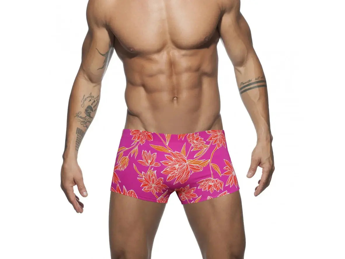 Gay Swim Trunks | Sexy Leaf Print Pushup Pad Swim Trunks