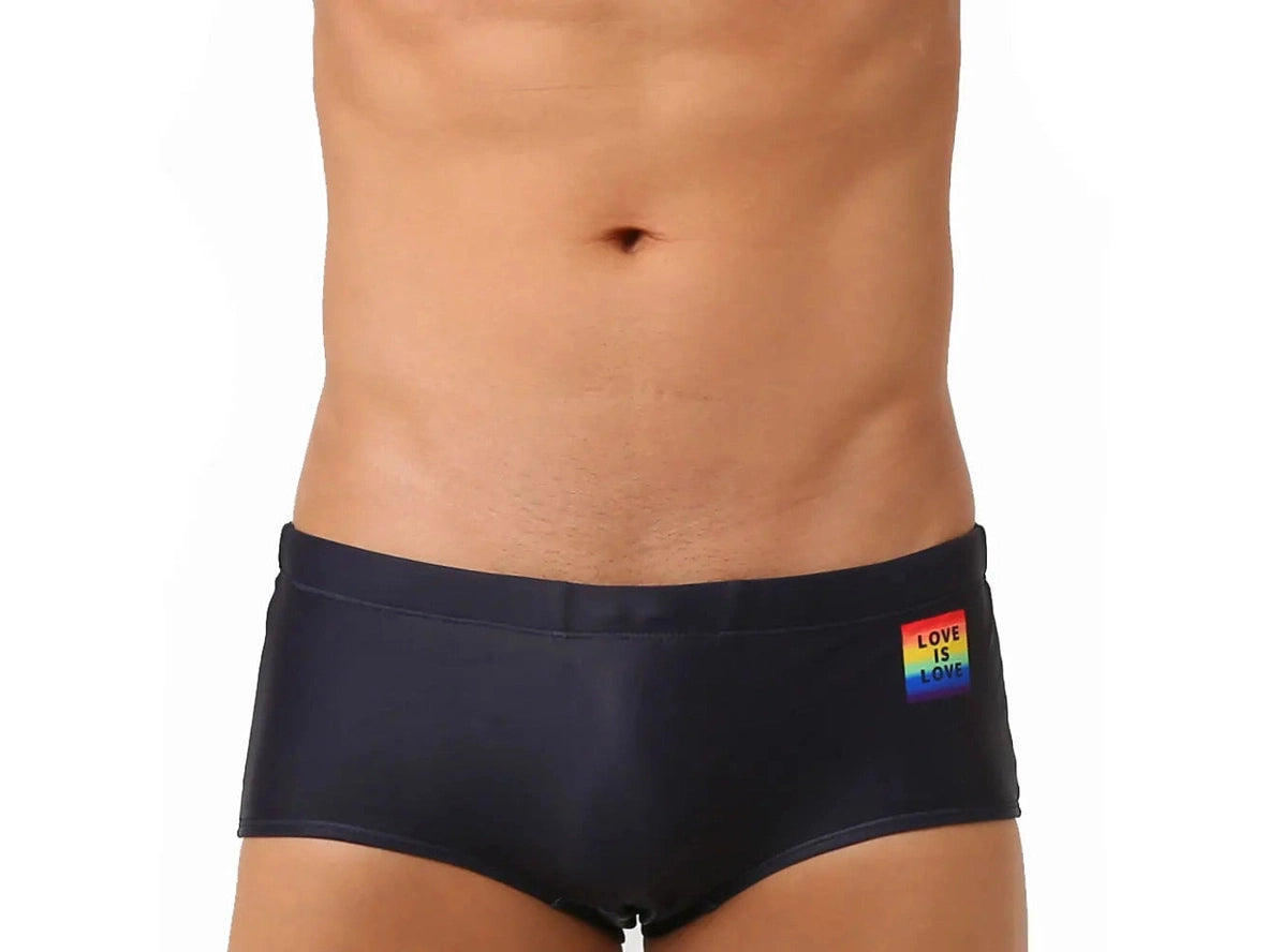 Gay Swim Trunks | UXH &quot;LOVE IS LOVE&quot; Pride Black Trunks