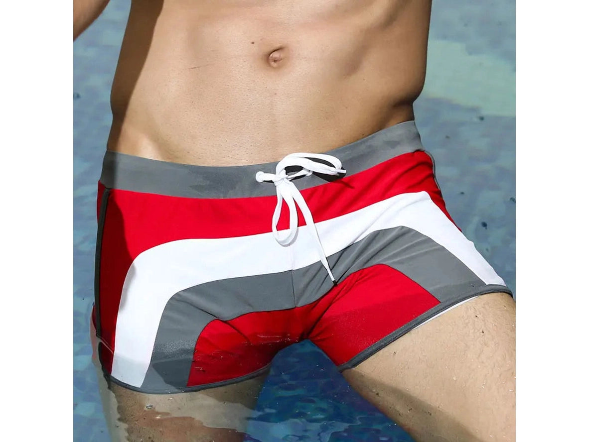 Gay Swim Trunks | UXH Tri-Toned Square Cut Swim Trunks