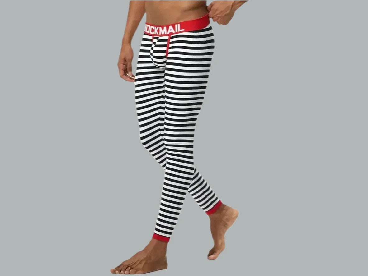 Gay Thermal Underwear | JOCKMAIL Black Striped Long Johns