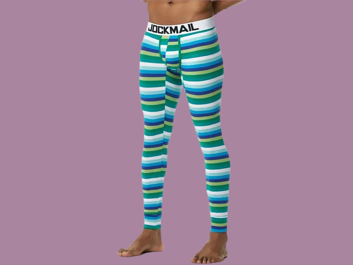 Gay Thermal Underwear | JOCKMAIL Green Striped Long Johns