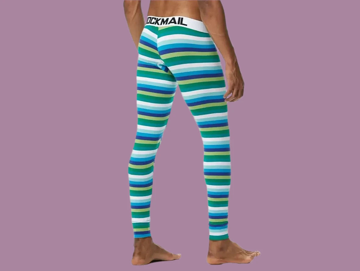 Gay Thermal Underwear | JOCKMAIL Green Striped Long Johns