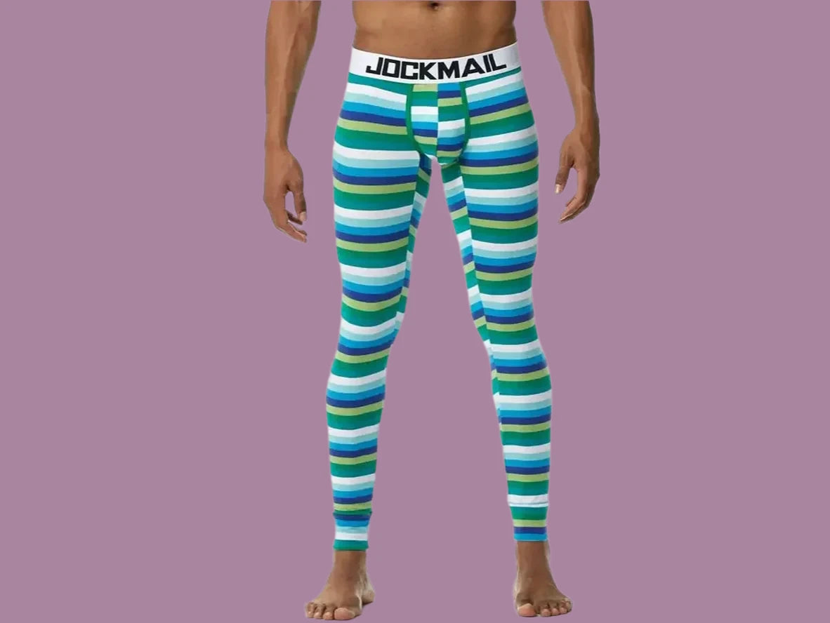 Gay Thermal Underwear | JOCKMAIL Green Striped Long Johns