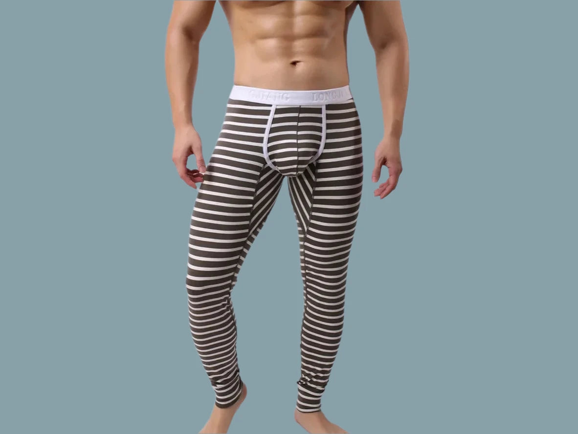 Gay Thermal Underwear | Sexy Striped Cotton Long Johns