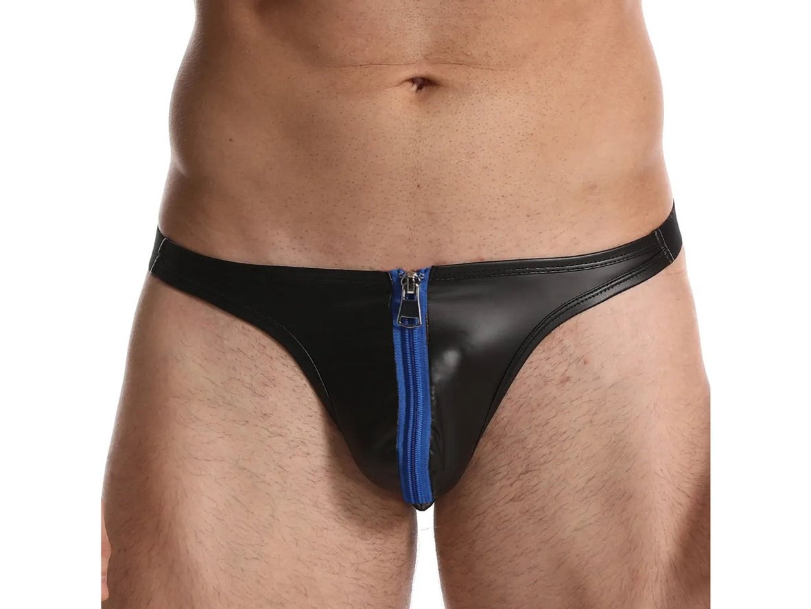 Gay Thongs | CAVE HERO Underwear Zipper Black Faux Leather Thong