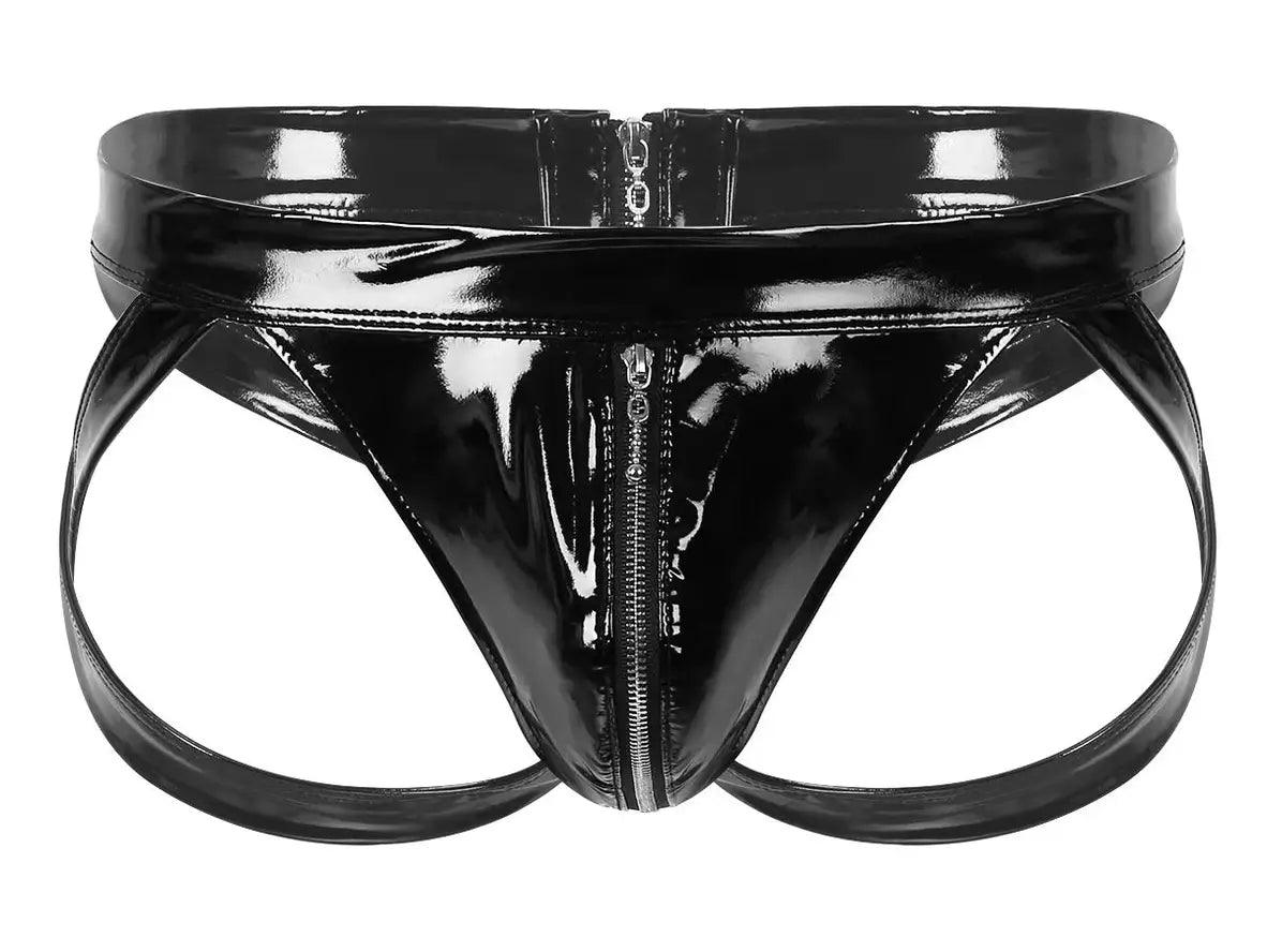 Gay Thongs | Wet Look Faux Leather Double-Ended Zipper Thongs