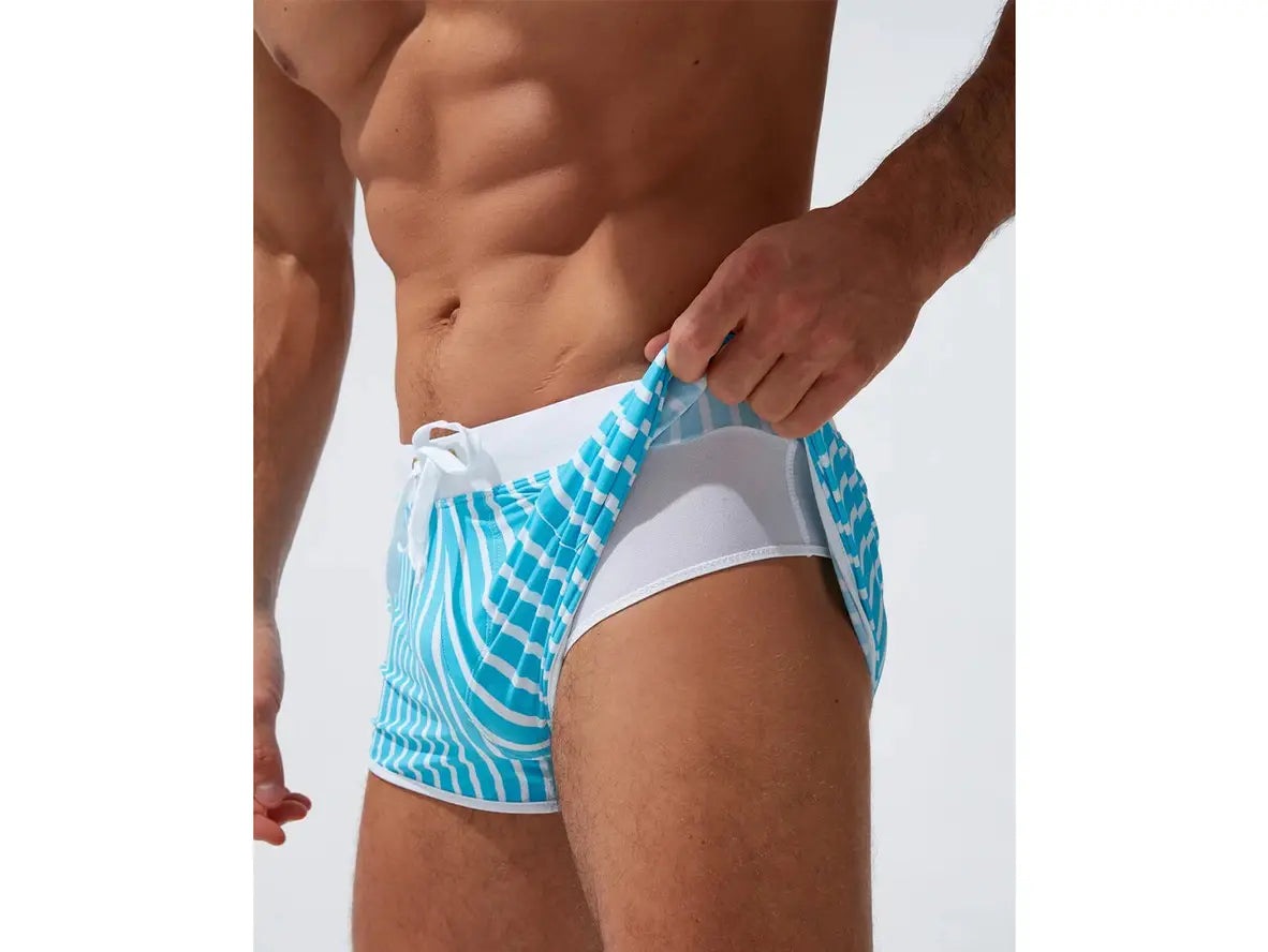 Gay Swim Shorts | HEAVYWOOD Swimwear Stripe Pocket Zipper Beach Shorts