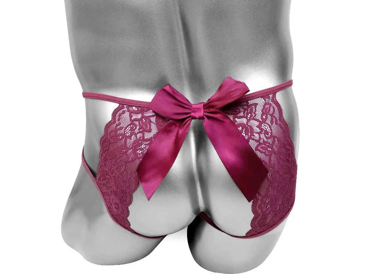 Gay Lingerie | Floral Lace Crotchless Open Butt BowKnot Thong Underwear