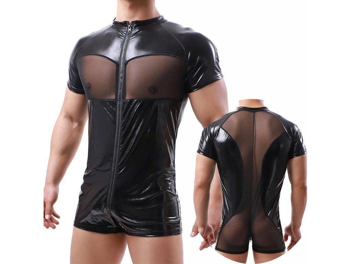 Gay Bodysuits | Clubwear Wet Look Zipper Bodysuit