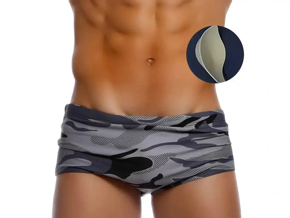 Gay Swim Trunks | UXH Swimwear Camouflage Pushup Pad Trunks