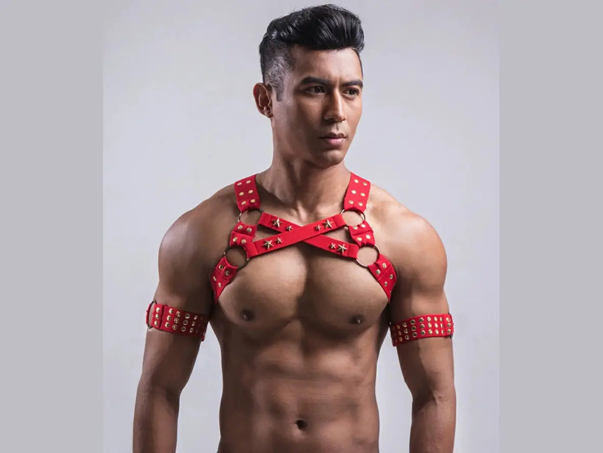 Gay Harnesses | Clubwear Red Studded Harness