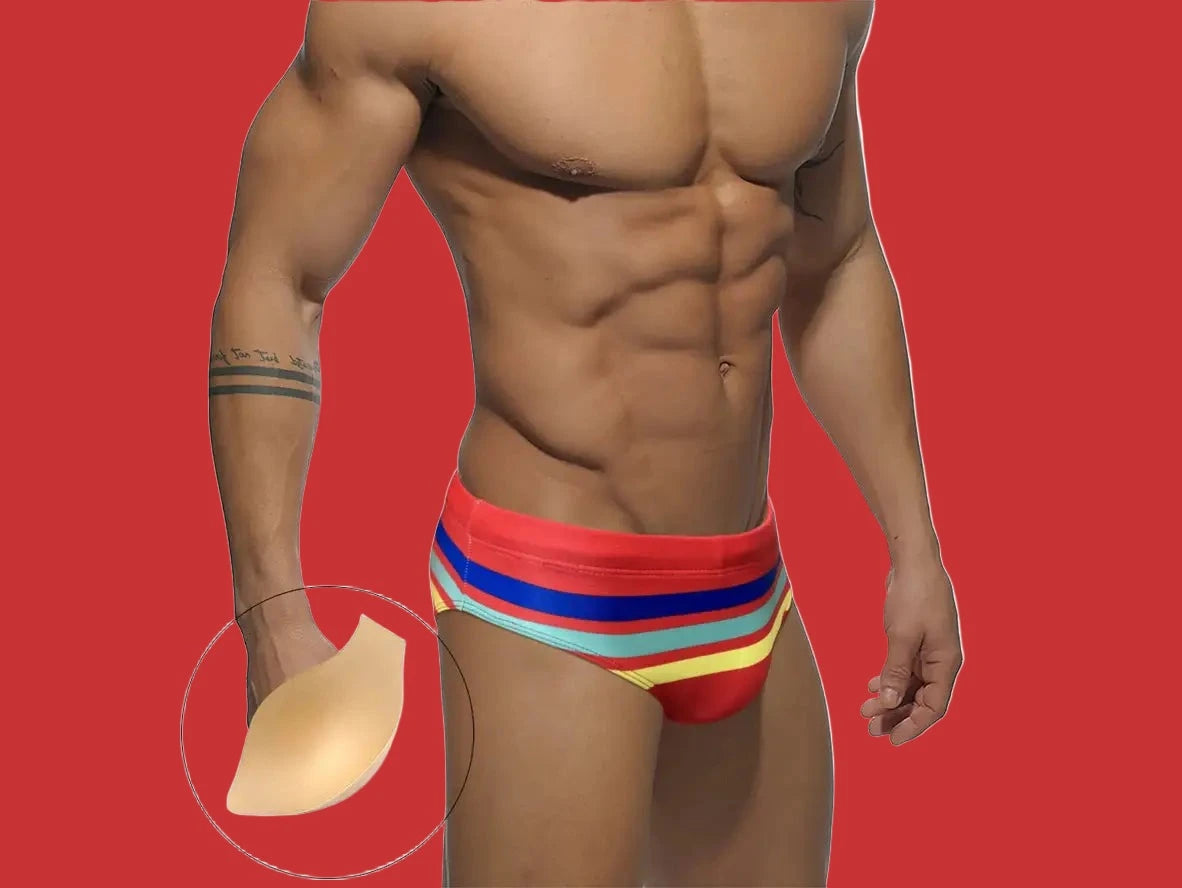 Gay Swim Briefs | Sexy Stripe Pride Sport Swim Briefs