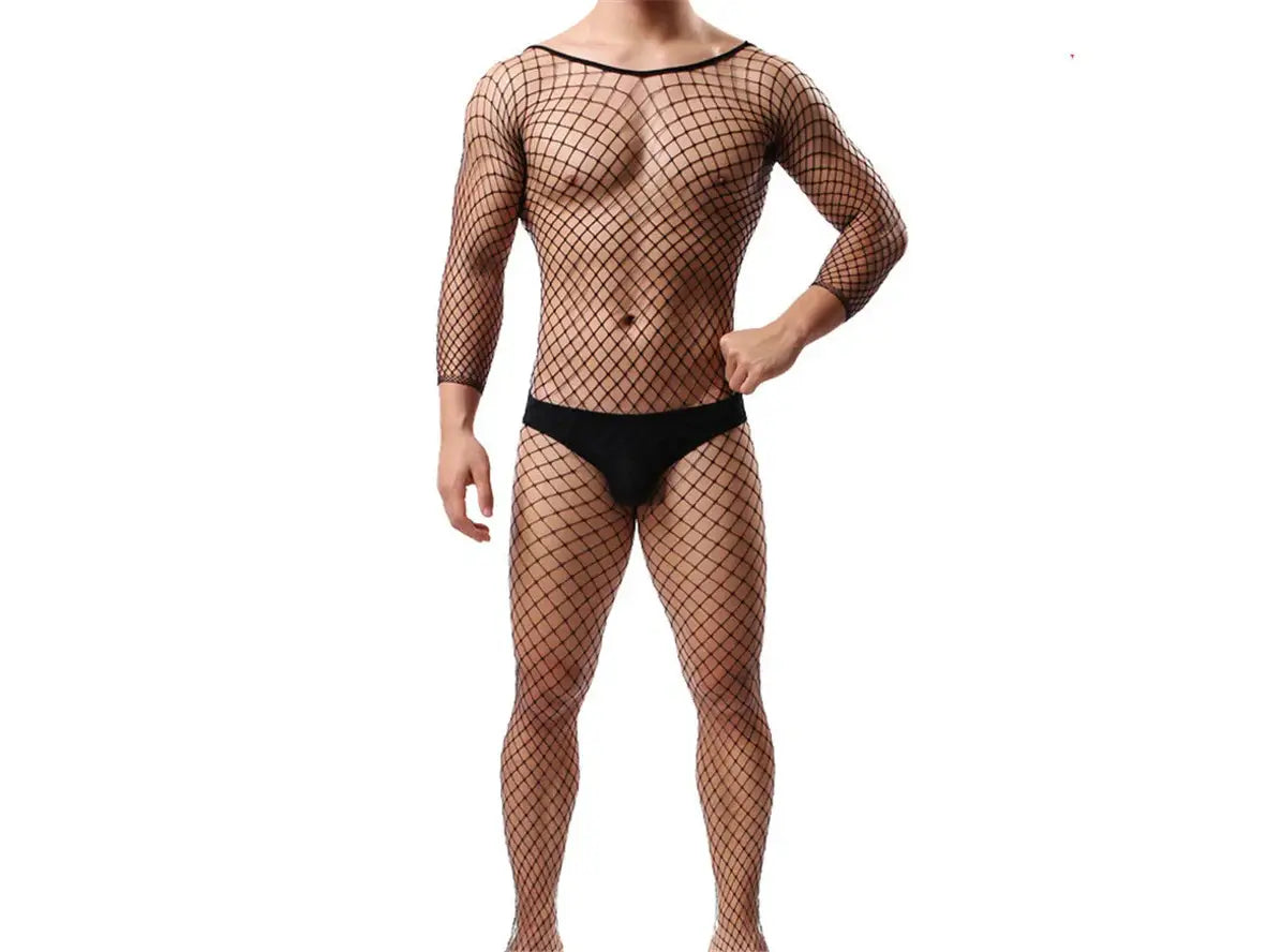 Gay Bodystocking | Male Lingerie Teddy Mesh Net Stockings Sleepwear