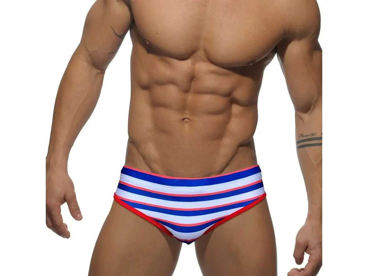 Gay Swim Briefs | Striped Pouch Pad Swim Briefs