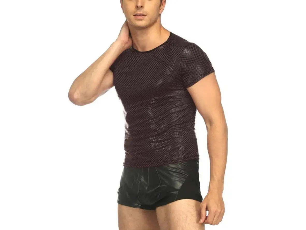 Gay Clubwear | Sexy Faux Leather Solid T-Shirt