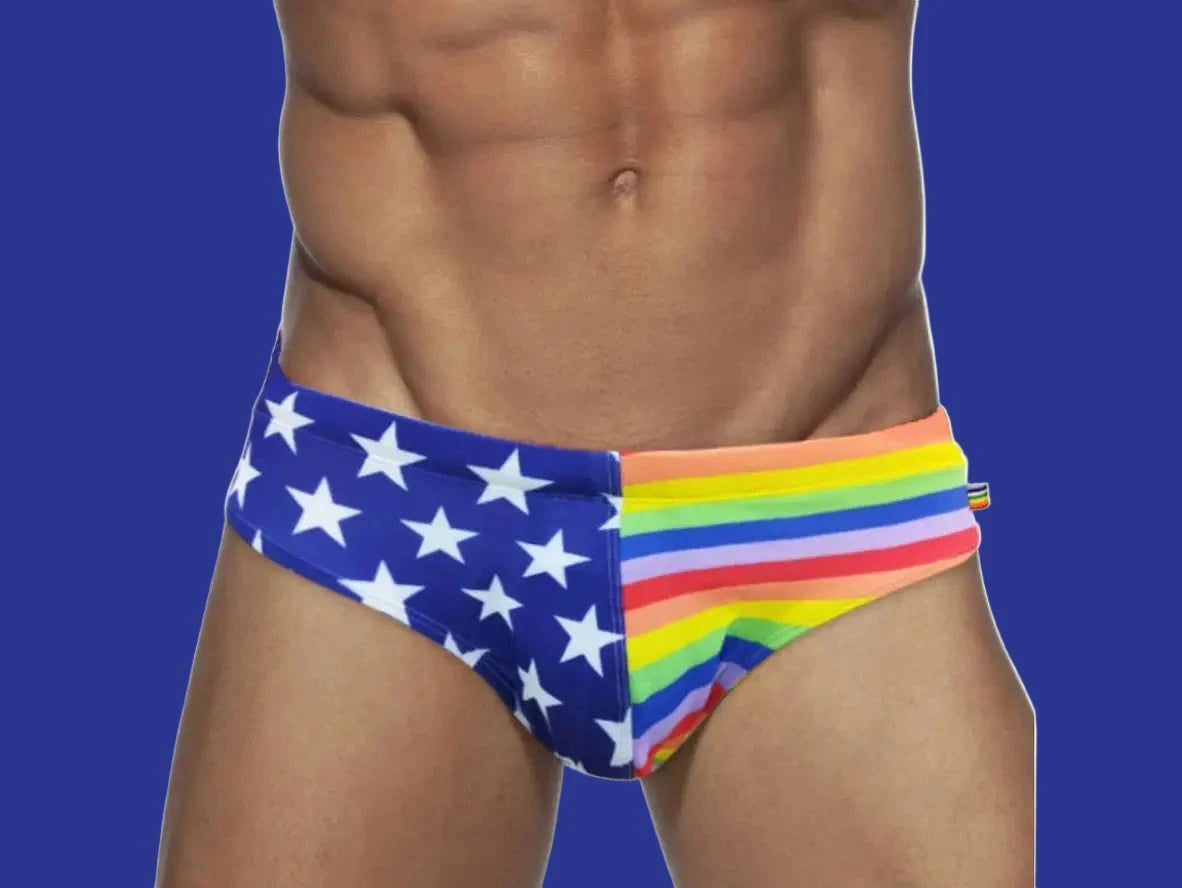 Gay Swim Briefs | Rainbow Stars Pride Pushup Pad Swim Briefs