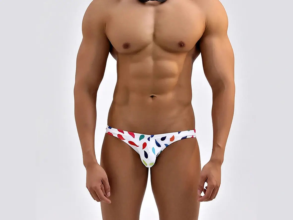 Gay Swim Bikinis | Ultra Low-Rise Hot White Print Summer Swim Bikinis