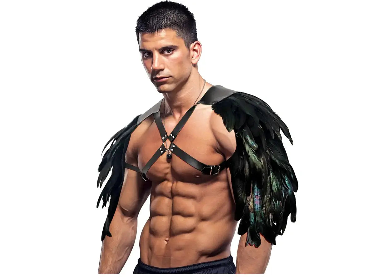 Gay Harness | Faux Leather Double Shoulder Feather Armor Harness Costume