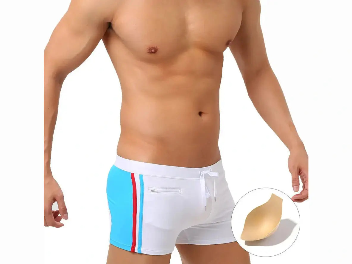 Gay Swim Trunks | UXH Swimwear Zipper Pocket Pushup Pad Swim Trunks
