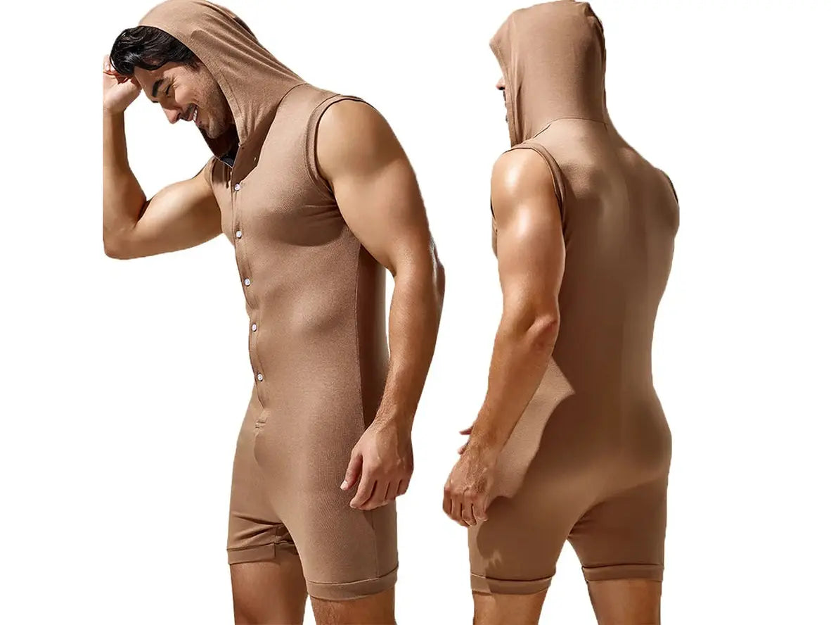 Gay Loungewear | TAUWELL Sleeveless Bodysuit with Hood
