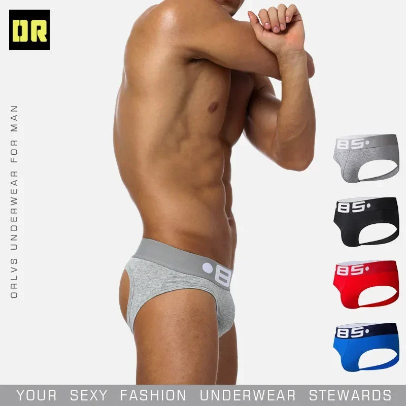 Gay Jock Briefs | ORLVS Cotton Open Butt Jock Briefs