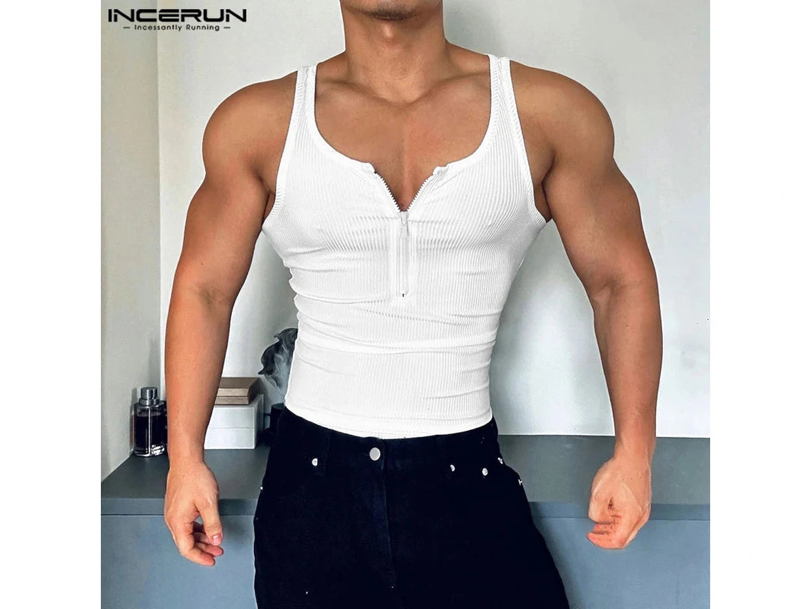 Gay Fashion Tops | INCERUN Ribbed Zipper Tank Tops