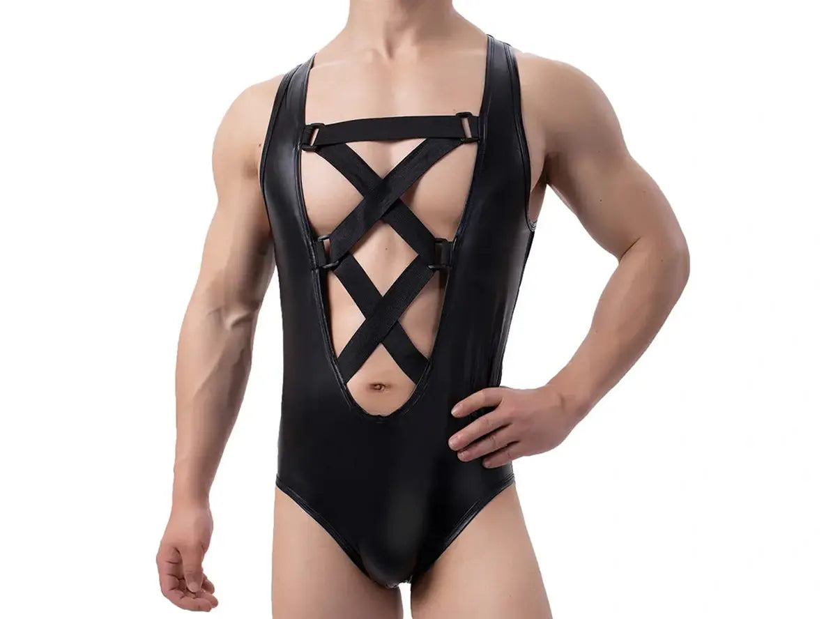 Gay Bodysuits | Faux Leather Sexy Leotard