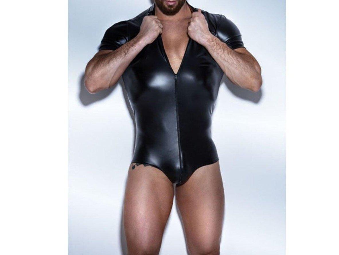 Gay Bodysuits | Clubwear Sexy Zipper Faux Leather Bodysuit