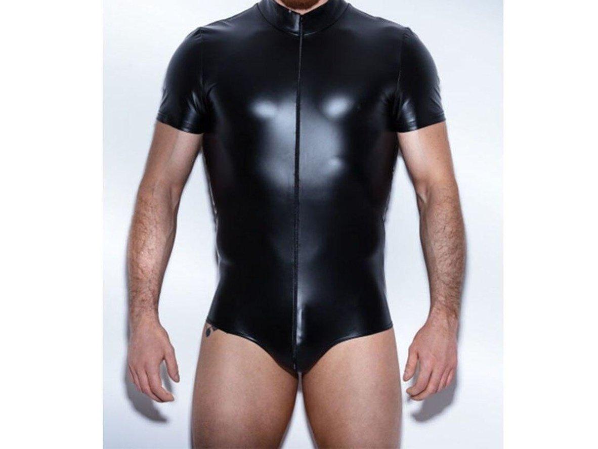 Gay Bodysuits | Clubwear Sexy Zipper Faux Leather Bodysuit