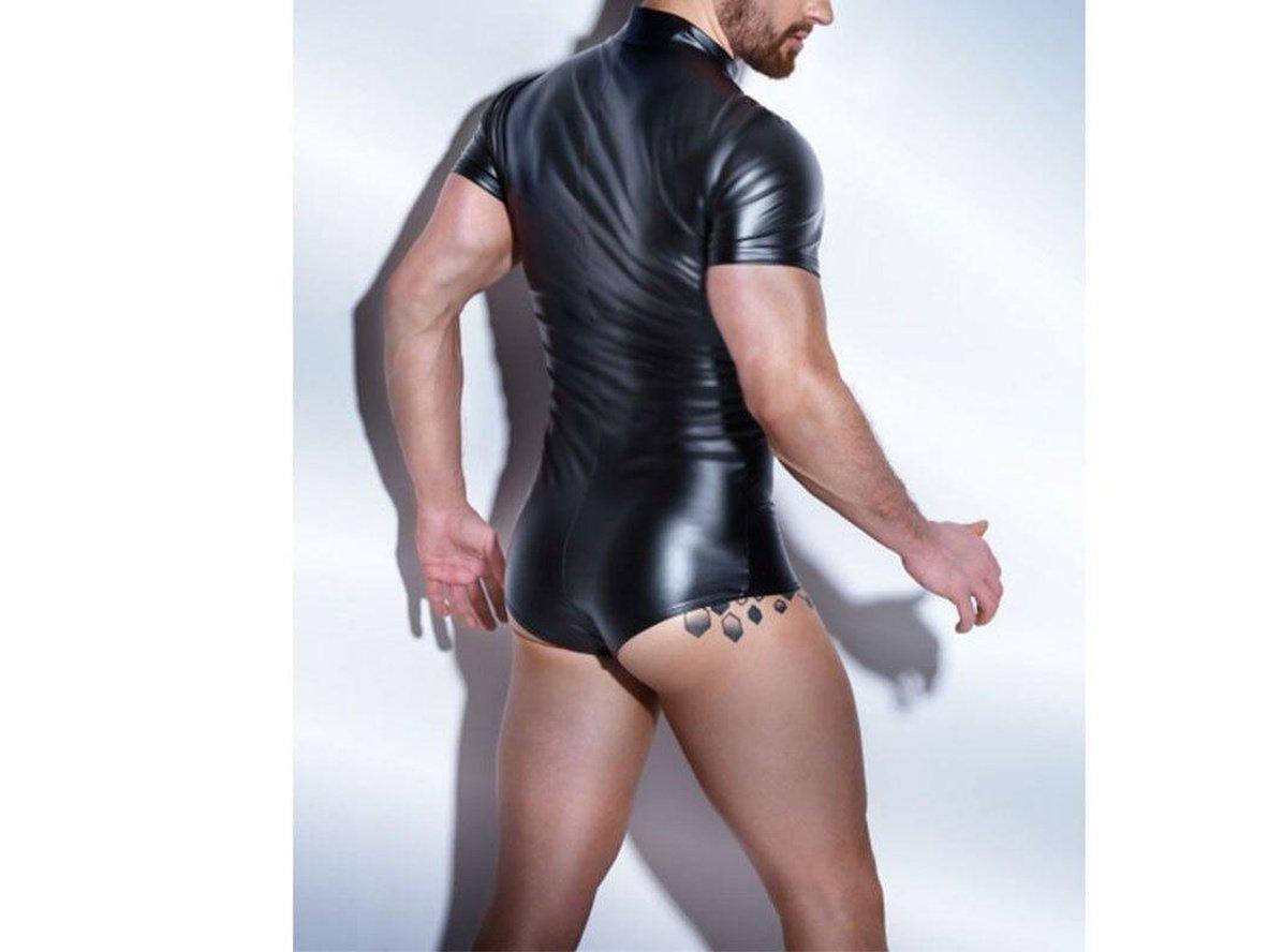 Gay Bodysuits | Clubwear Sexy Zipper Faux Leather Bodysuit