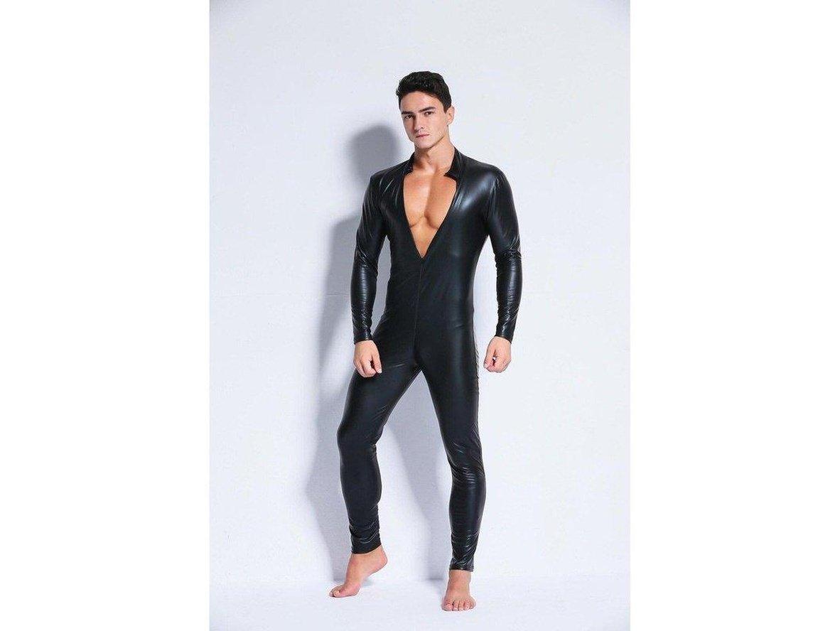 Gay Bodysuits | Wet Look Faux Leather One Piece Bodysuit