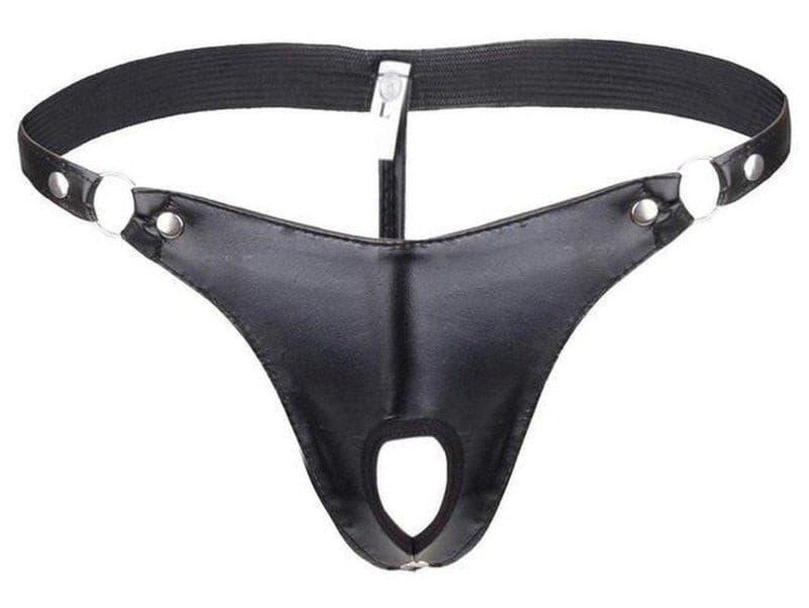 Gay G-Strings | Faux Leather Open Crotch Black Sexy G-strings