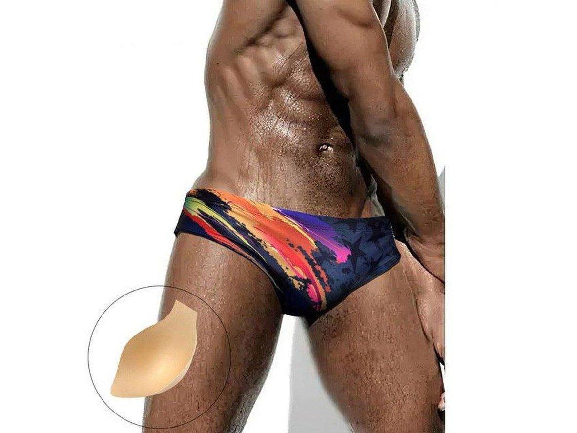 Gay Men Fashion Print Pouch Padded Swim Briefs Low Rise