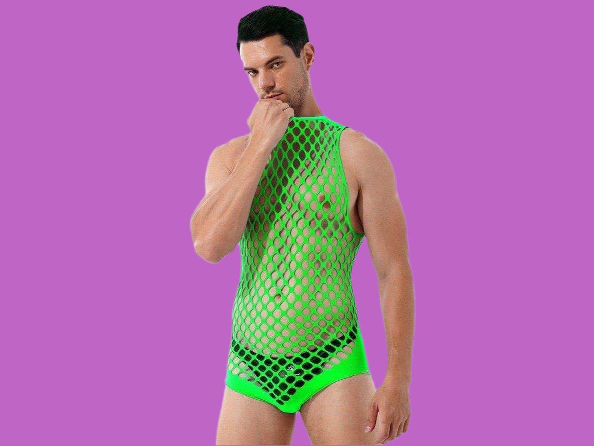 Gay Swim Bodysuits | Netted Sleeveless Bodysuit