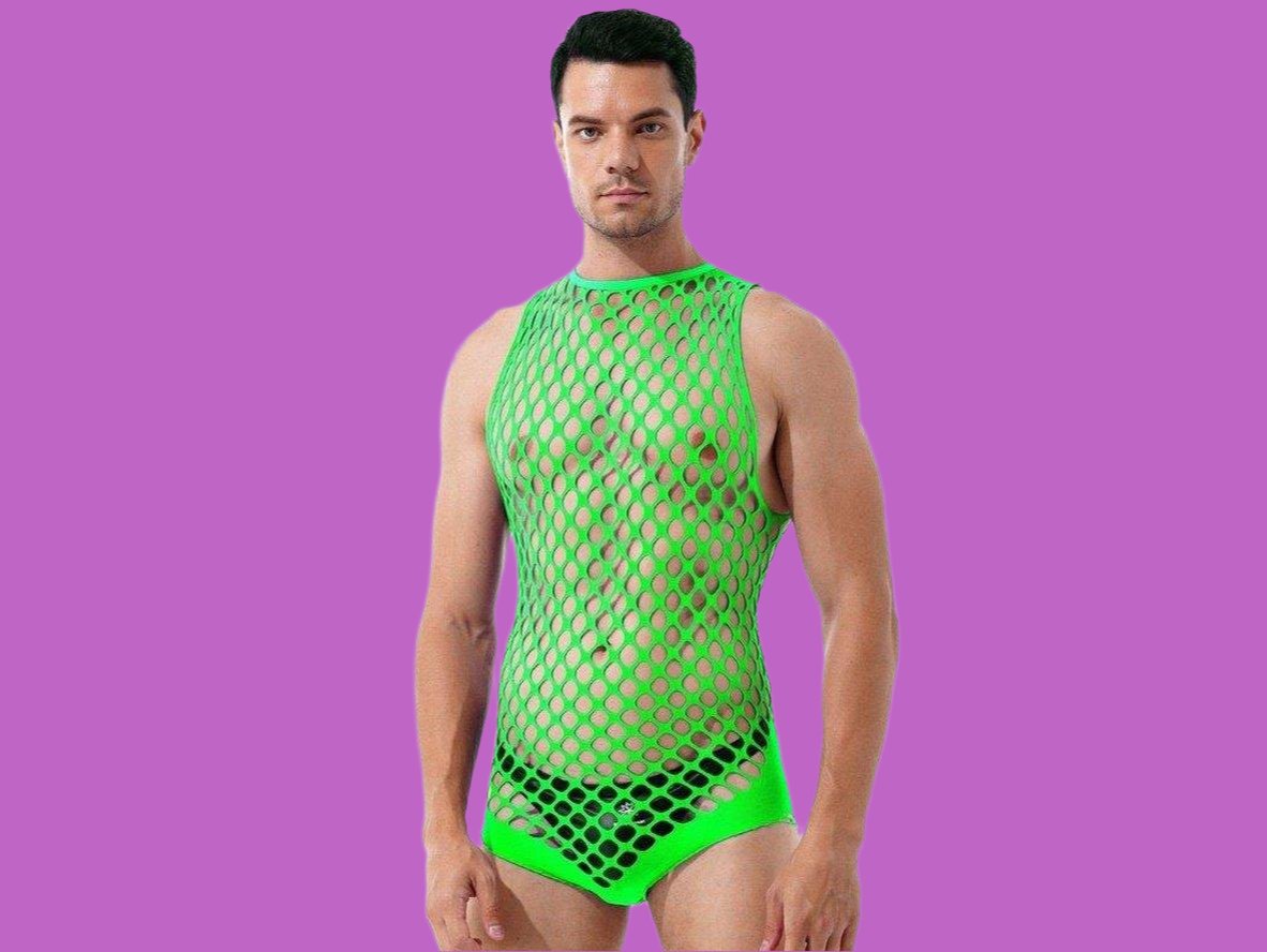 Gay Swim Bodysuits | Netted Sleeveless Bodysuit