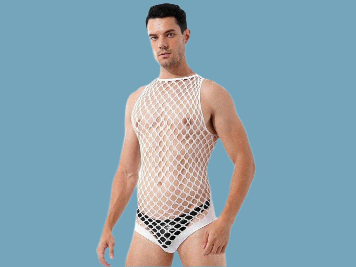 Gay Swim Bodysuits | Netted Sleeveless Bodysuit