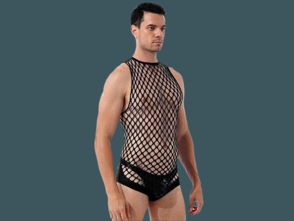Gay Swim Bodysuits | Netted Sleeveless Bodysuit