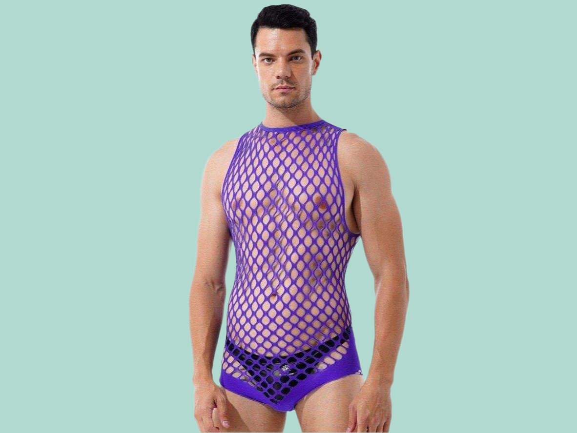 Gay Swim Bodysuits | Netted Sleeveless Bodysuit