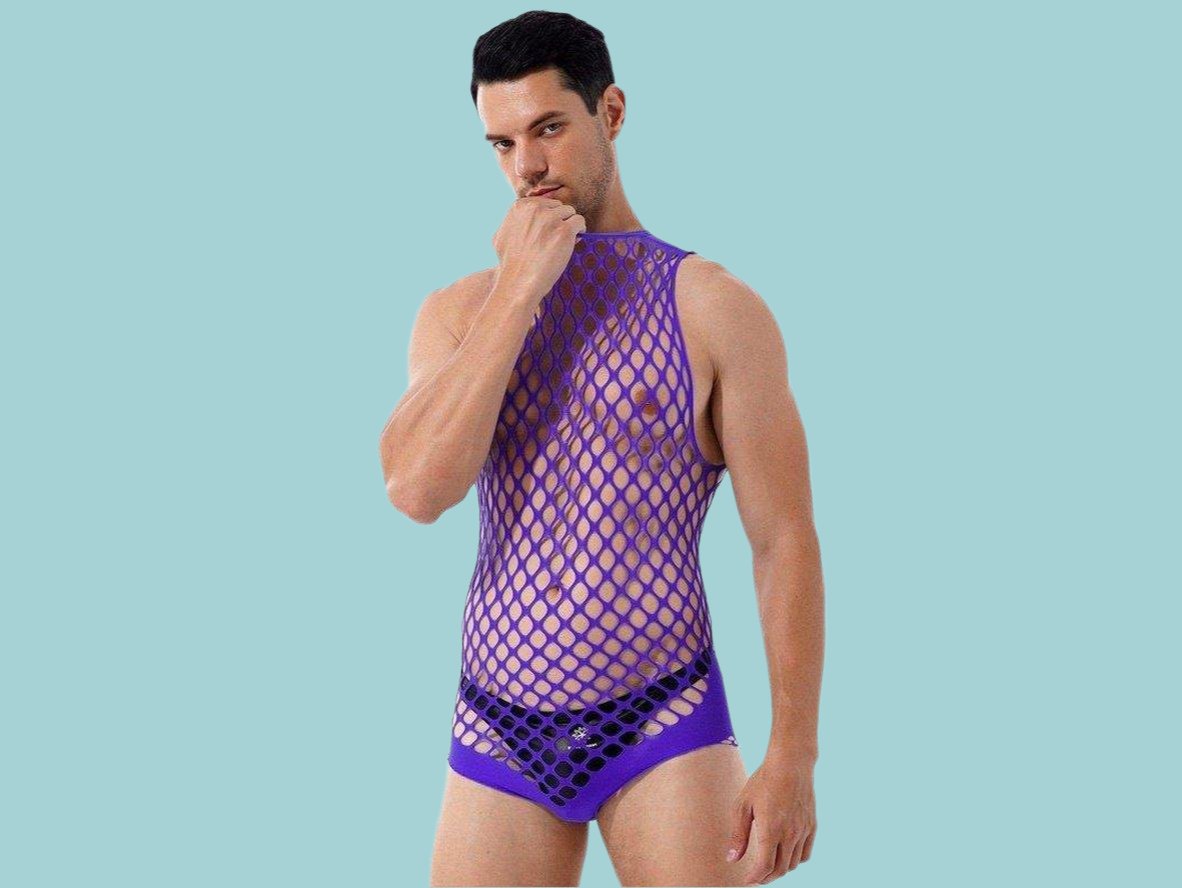 Gay Swim Bodysuits | Netted Sleeveless Bodysuit