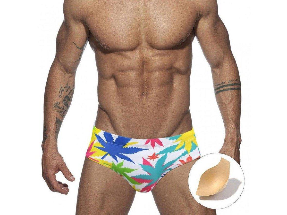 Gay Swim Briefs | UXH Swimwear Sexy Leaf Print Swim Briefs