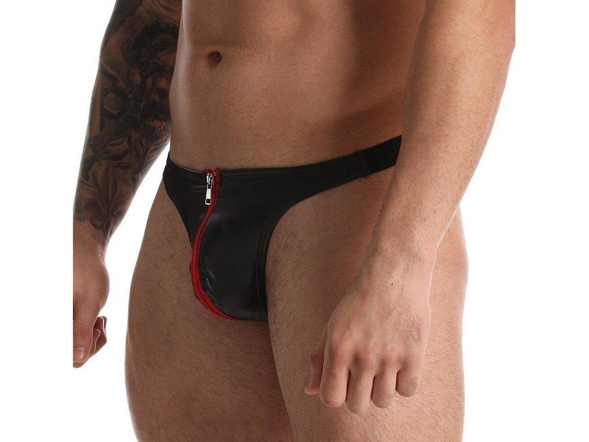 Gay Thongs | CAVE HERO Underwear Zipper Black Faux Leather Thong