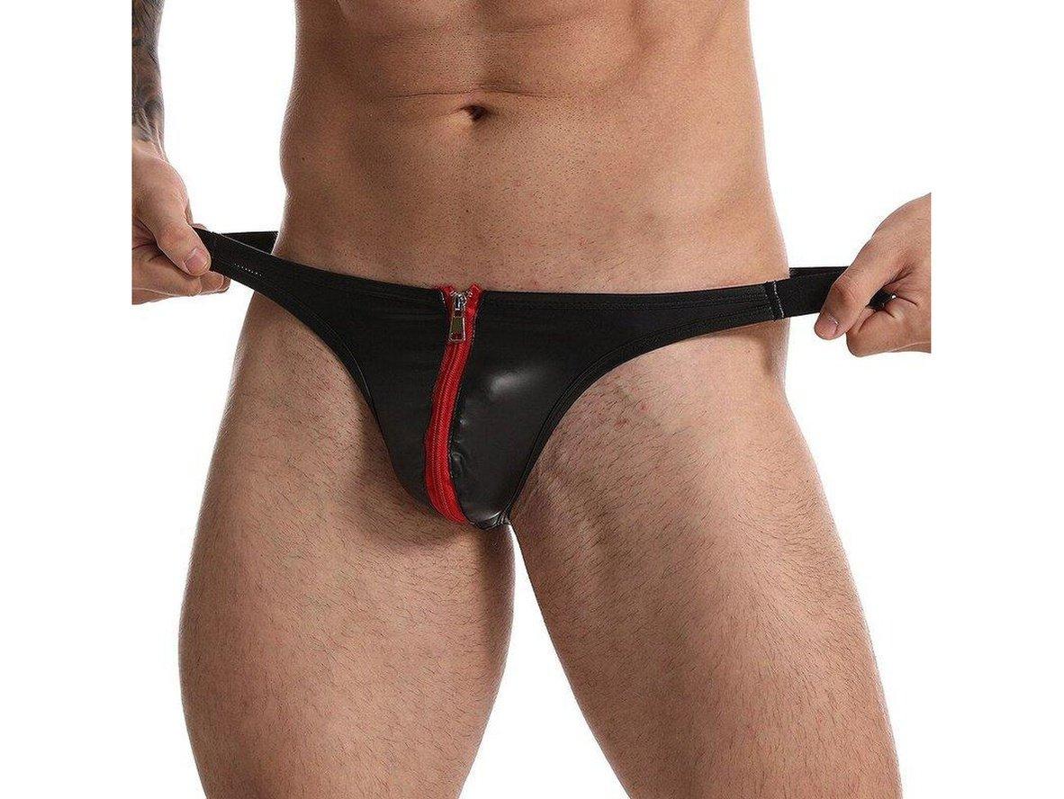 Gay Thongs | CAVE HERO Underwear Zipper Black Faux Leather Thong