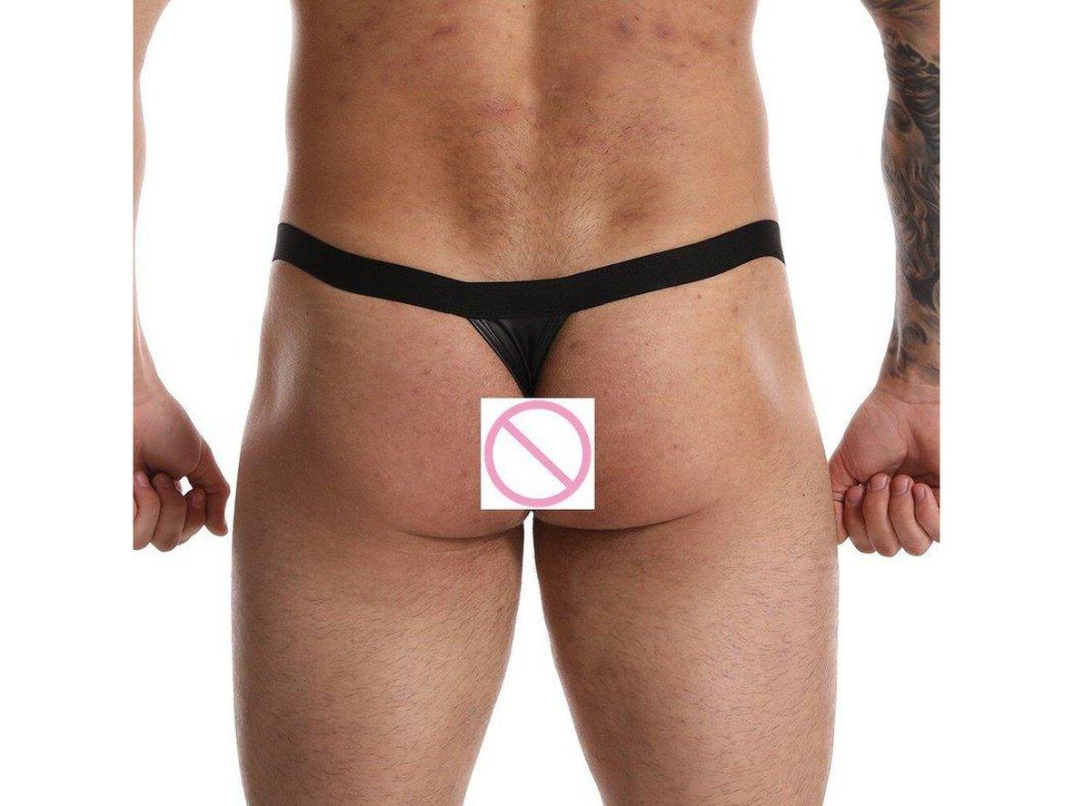 Gay Thongs | CAVE HERO Underwear Zipper Black Faux Leather Thong