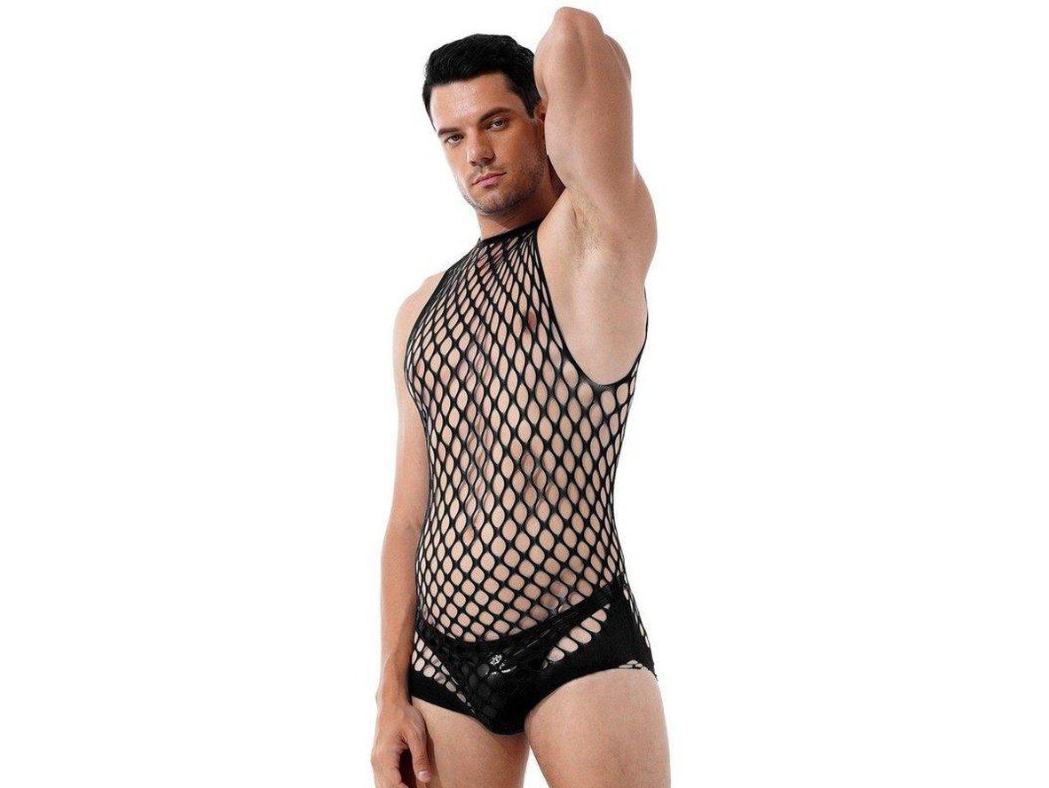 Gay Swim Bodysuits | Netted Sleeveless Thong Bodysuit
