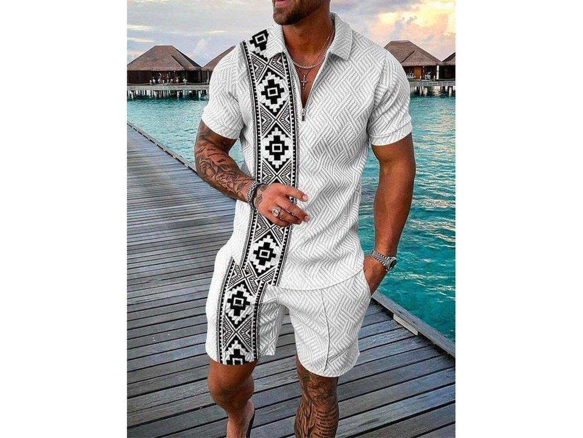 Mens Two Piece Set Summer Beach Style Shorts and Shirt